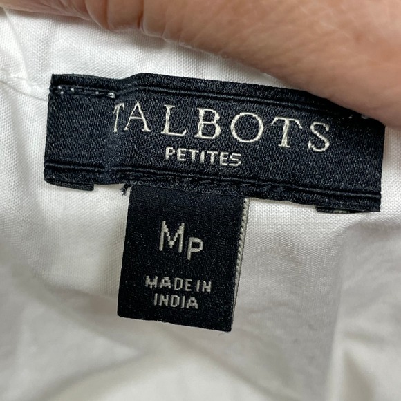 Talbots White Yellow Scoop Scallop Eyelet Embroidered Hem Top size Mp - Picture 7 of 9